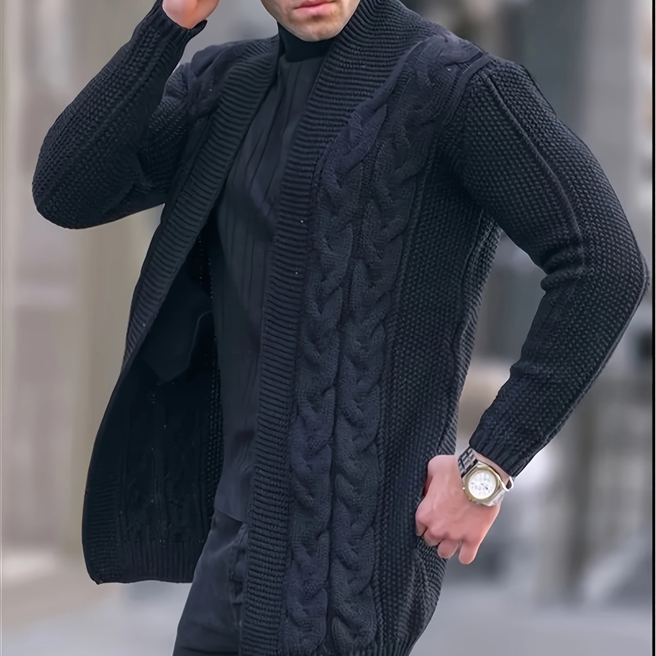 Men's Plus Size Cable Knit Cardigan Coat Long Sleeve Solid Color Fall Winter
