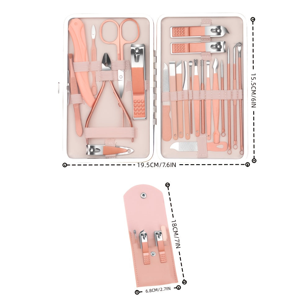 Pink Nail Care Set for Girls with Stainless Steel Tools and Storage Case