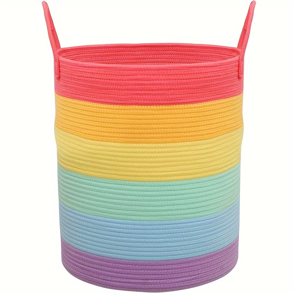 Rainbow Woven Storage Basket with Handles 38x46cm for Laundry Toys Playroom