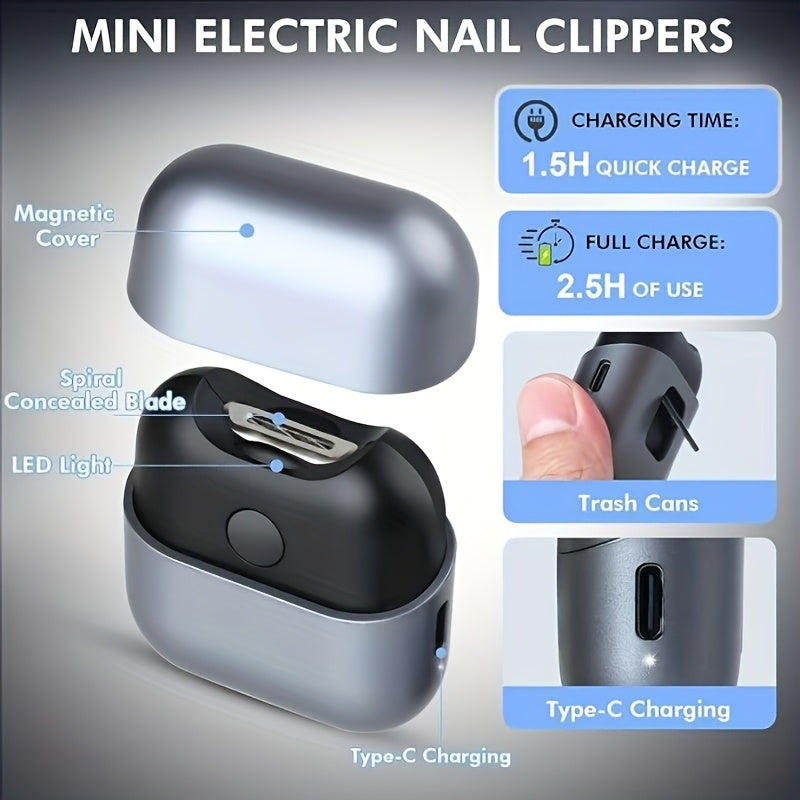 Electric Nail Trimmer with LED Light USB Rechargeable 300mAh Battery Compact Portable