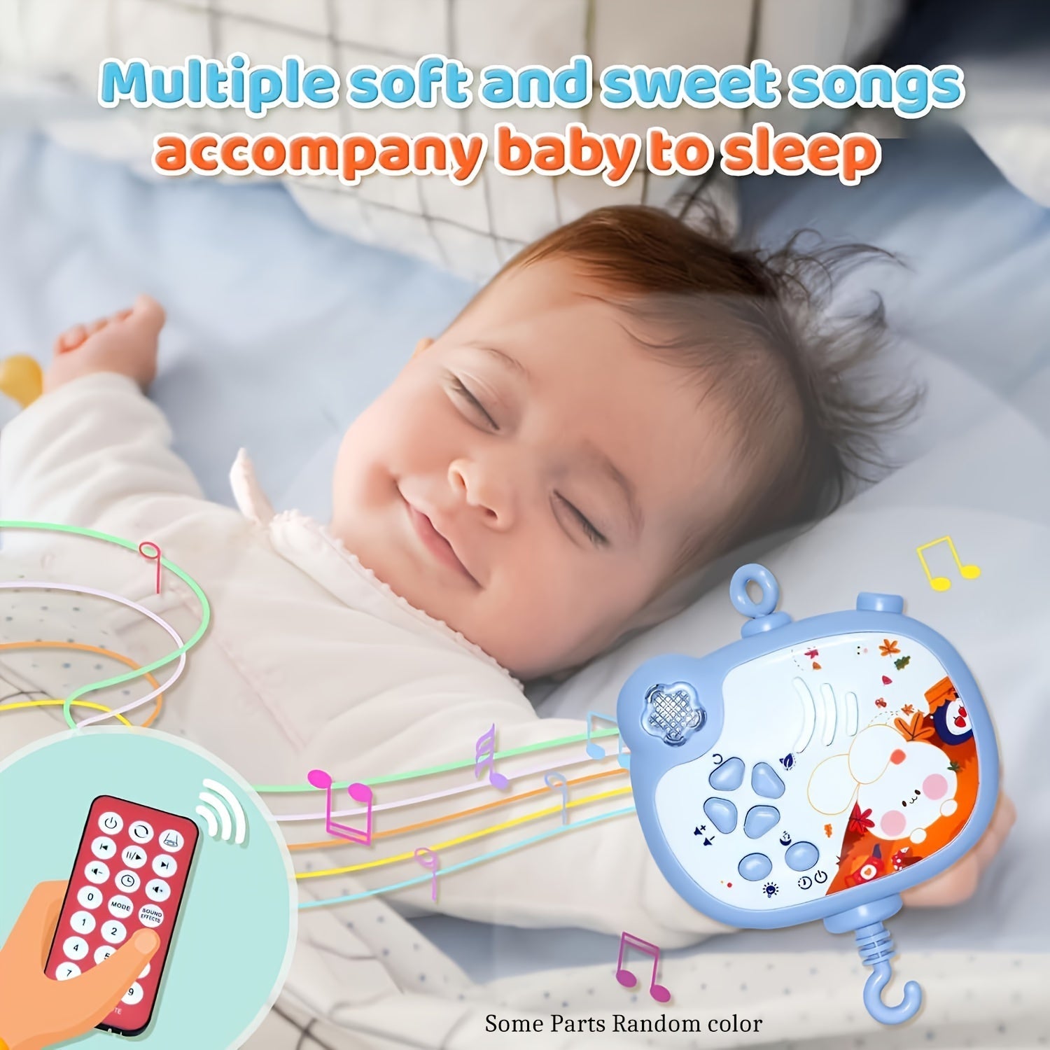 Pink Baby Crib Mobile with Music Night Lights and Remote Rotation