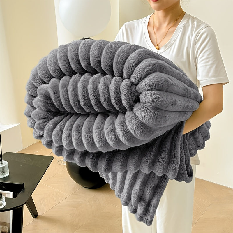 Soft Cozy Ribbed Blanket for Sofa Bed Pet Use, Skin-Friendly
