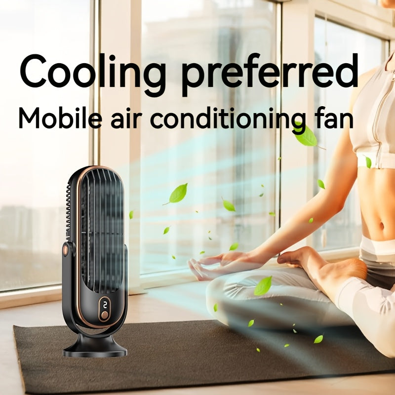 Compact USB Rechargeable Desk Fan with 5-Speed Adjustment for Home and Camping