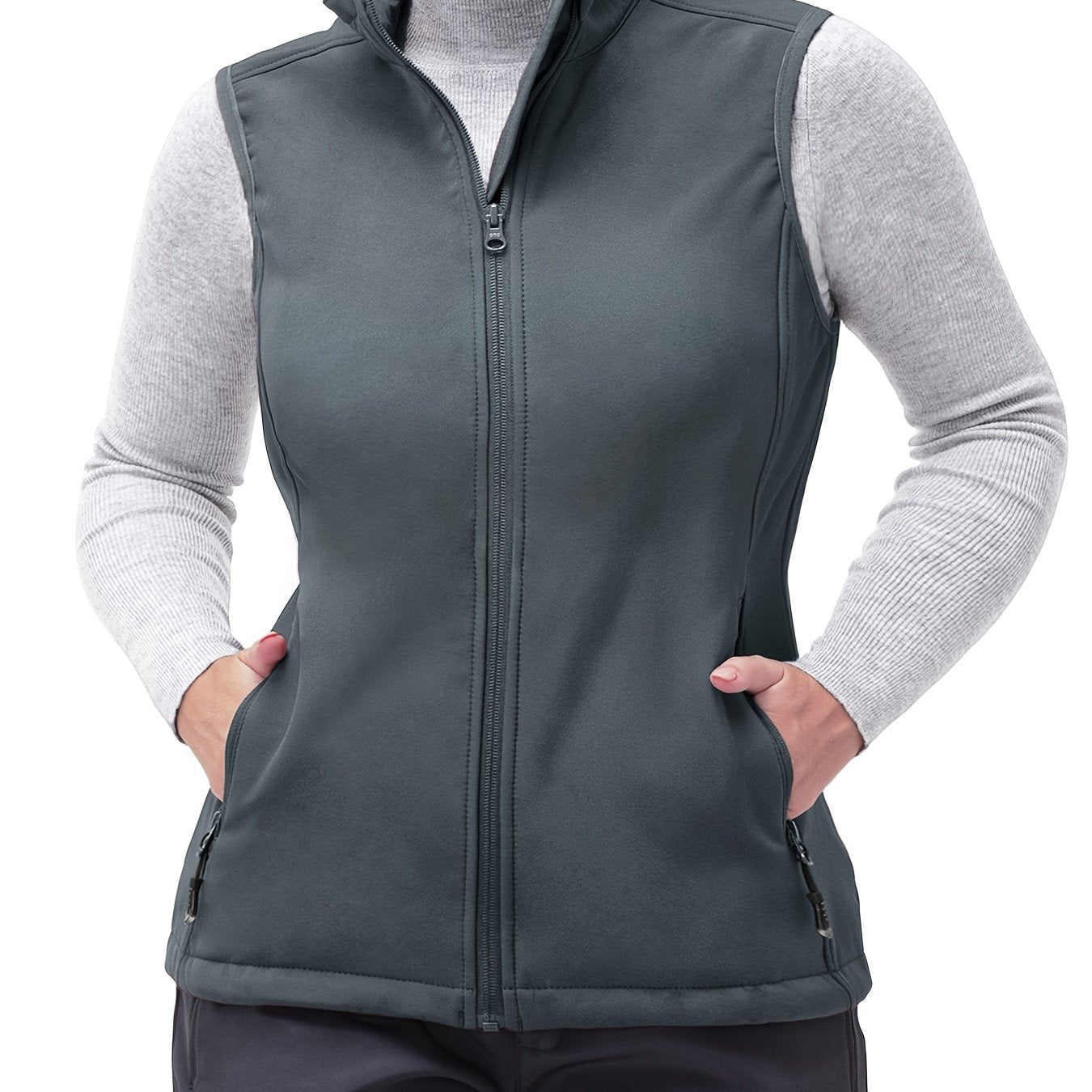 Women's Lightweight Softshell Vest Windproof Fleece Lined Zipper Pockets