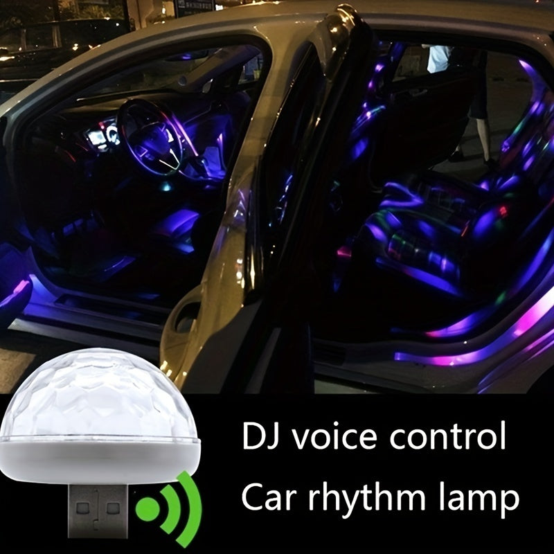 Mini Voice-Controlled LED Party Light for Car, Rotating Disco Atmosphere