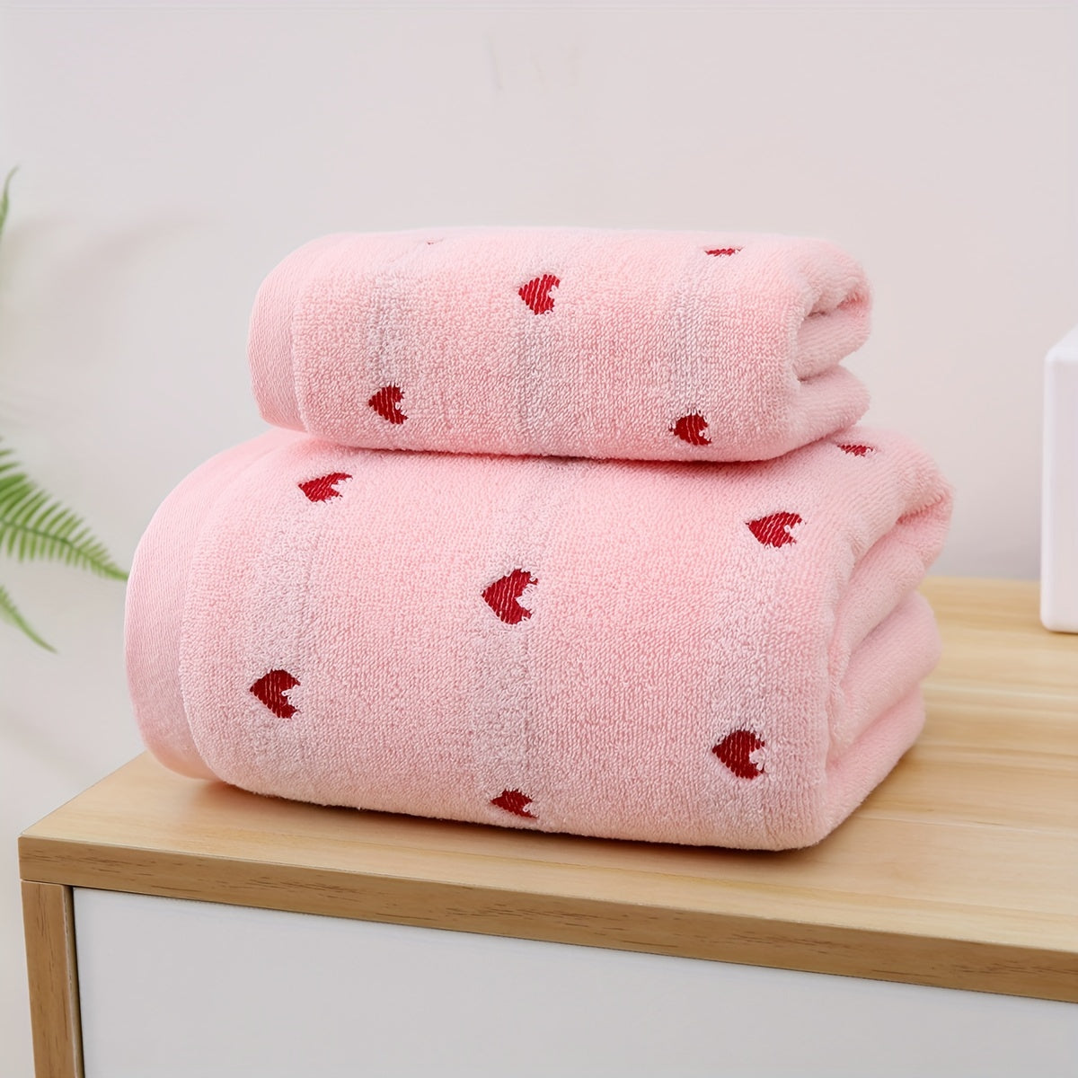 Cotton Bath Towel and Face Towel Set Thick Absorbent Peach Heart Style Home Use