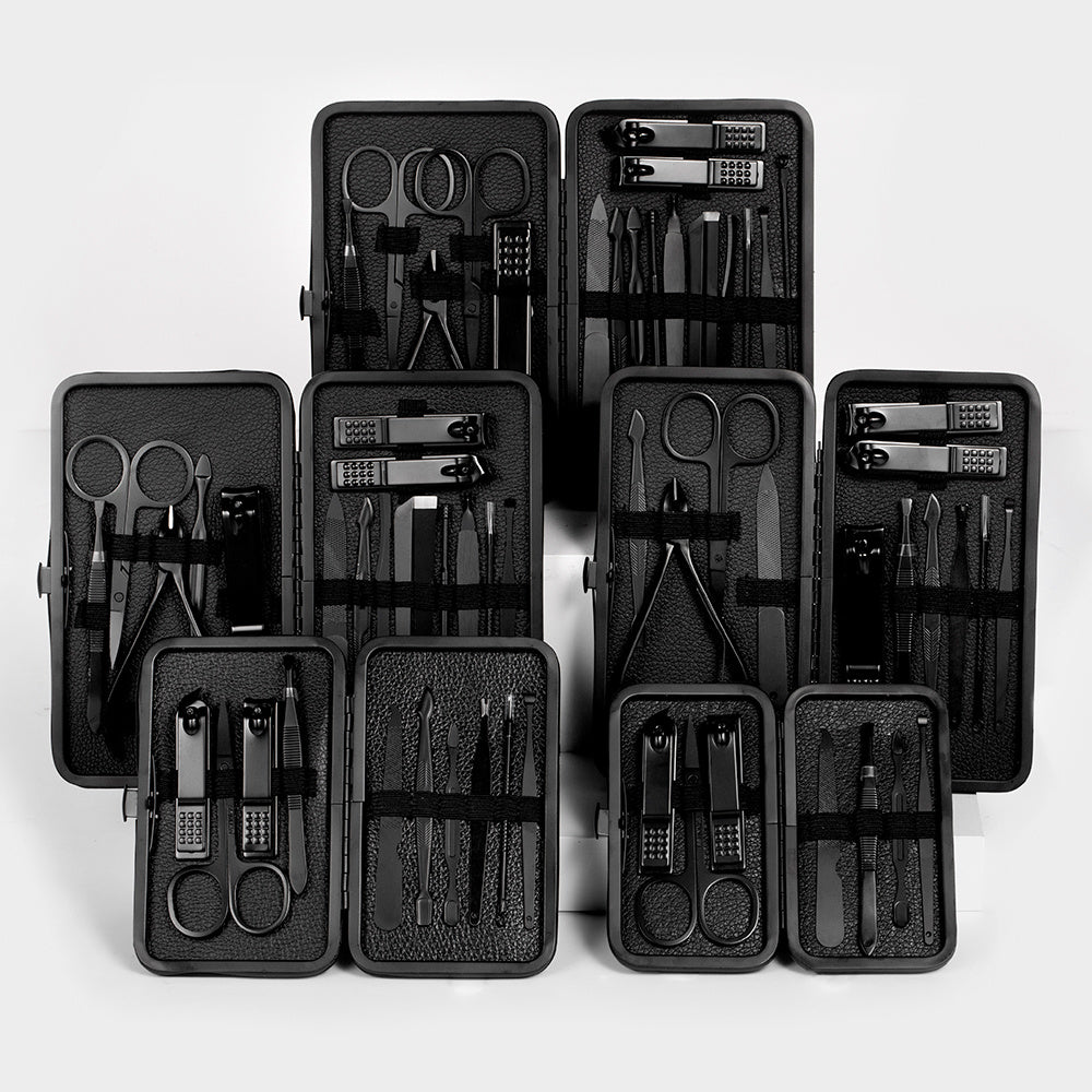 7Pcs Male Black Stainless Steel Manicure Set for Hands Feet Face Care