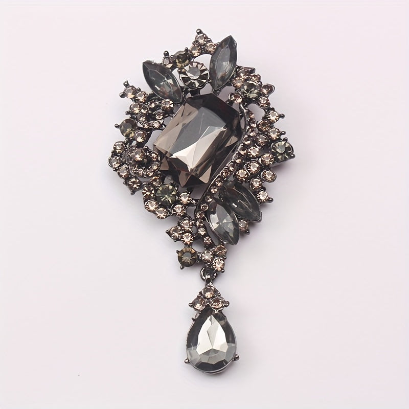 Ladies Waterfall Crystal Brooch with Teardrop Pendant Vintage Style
