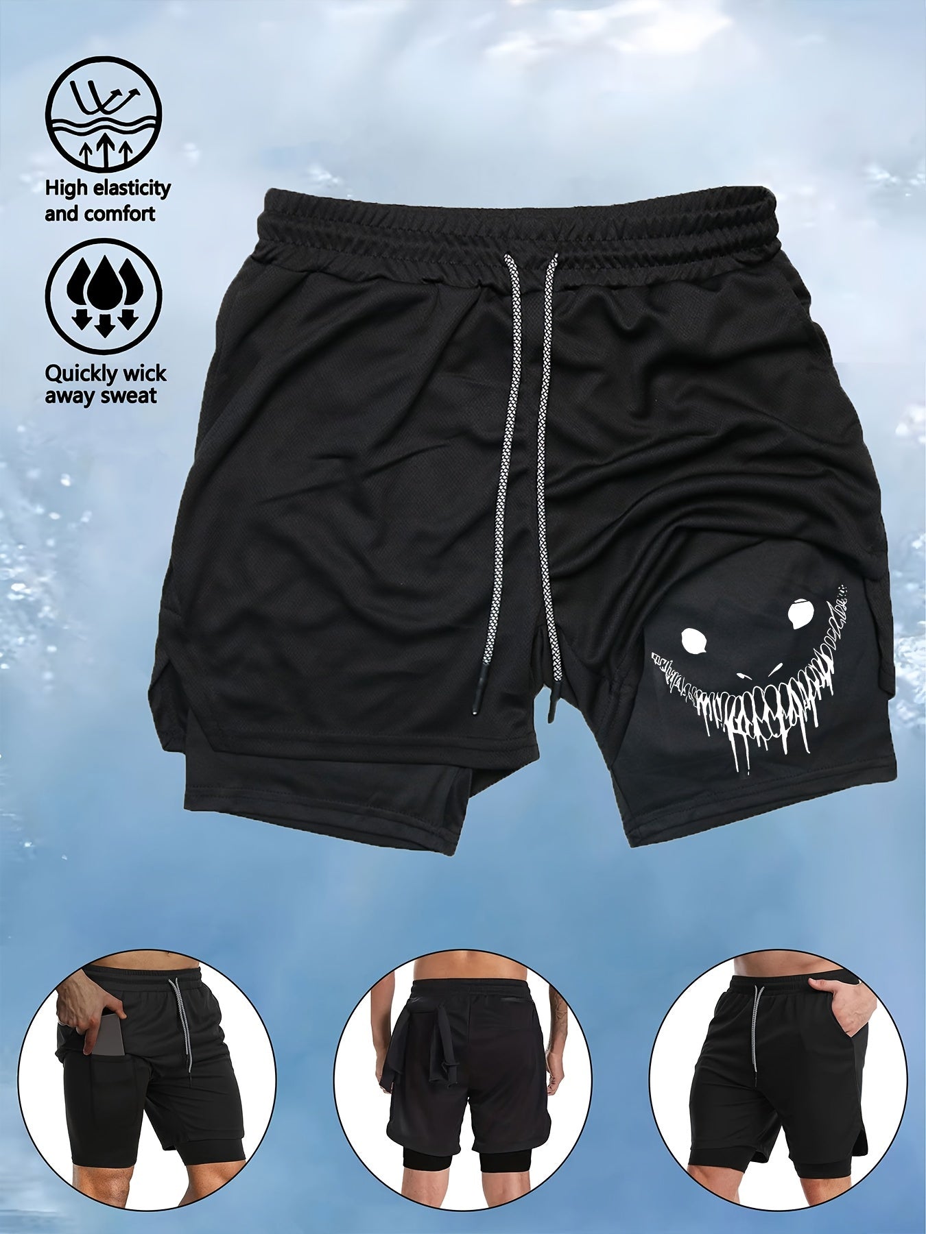 Men's Athletic Set with High-Stretch Quick-Dry T-Shirt and Double-Layer Shorts for Gym Running and Fitness