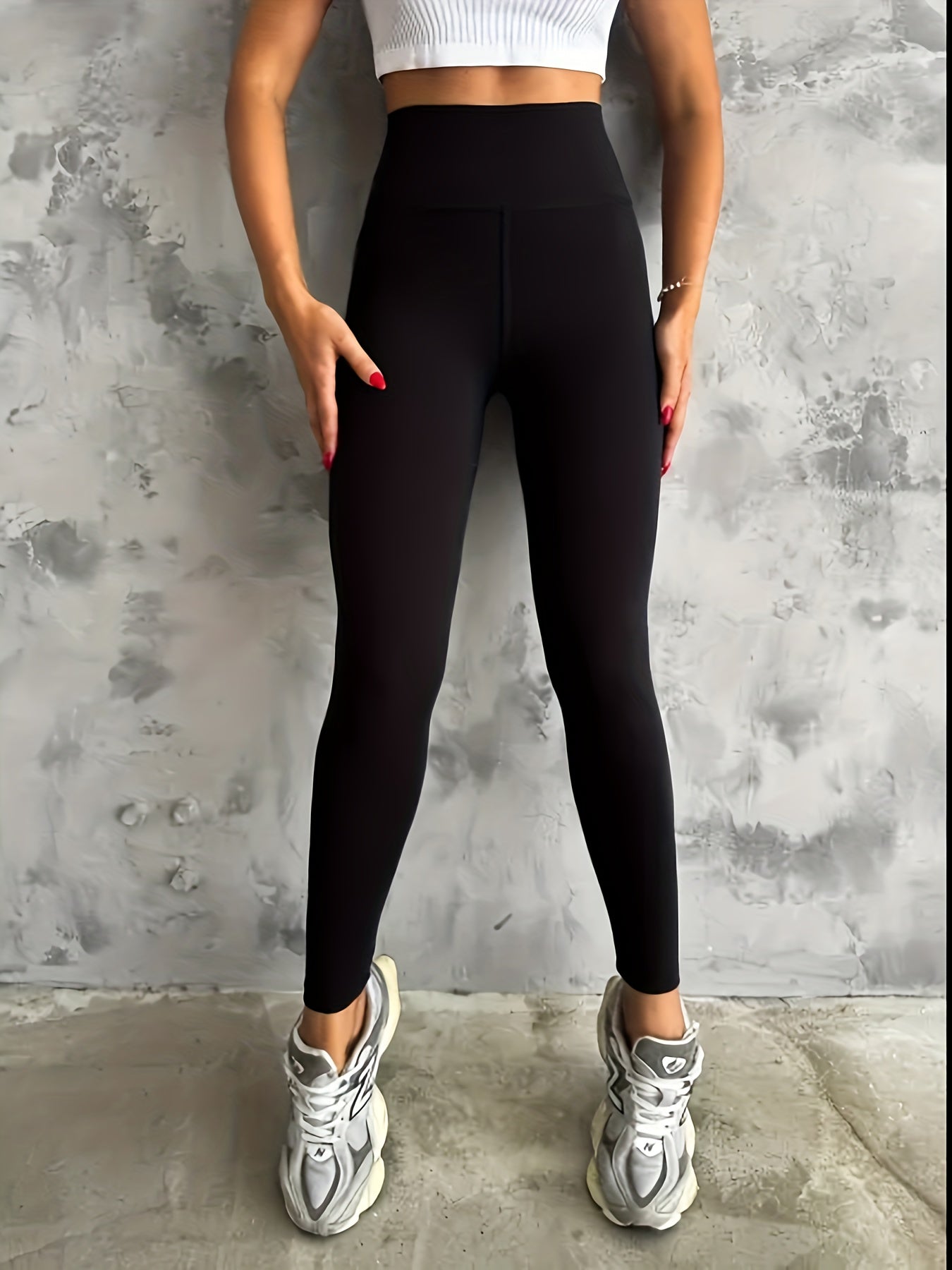 Women's High-Waist Stretchy Leggings for Yoga and Fitness Solid Color All-Season