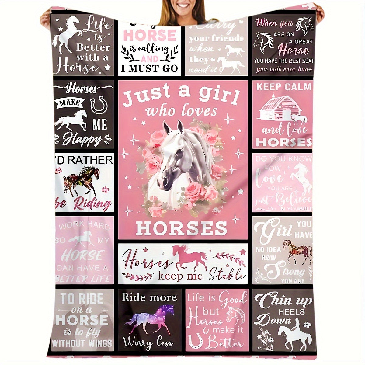 Horse-Inspired Flannel Throw Blanket for Girls All-Season Hypoallergenic Digital Print