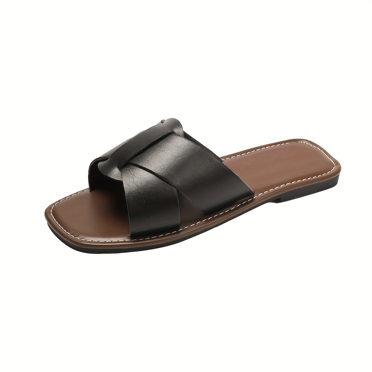 Women Slip-On Slide Sandals Retro Open-Toe Flat with Adjustable Straps