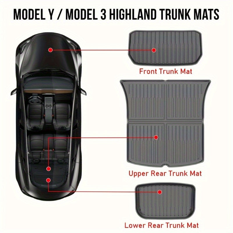 Waterproof TPE Cargo Trunk Mats for Tesla Model Y and Model 3 Highland