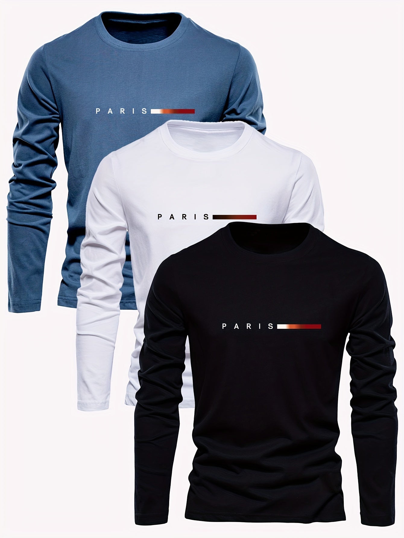 Men's Cotton Long Sleeve T-Shirts with Paris Print for Spring and Fall