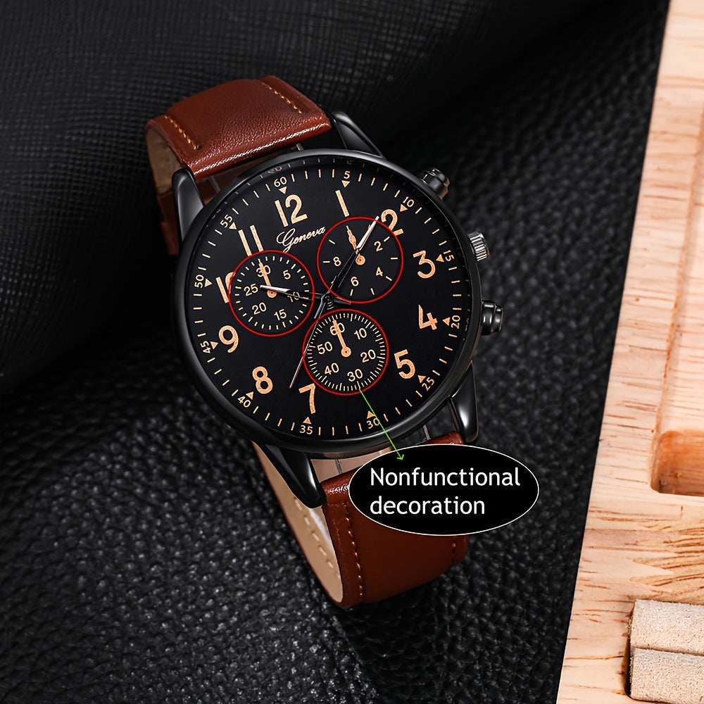 Men's Round Quartz Watch with Bracelet Set for Casual and Formal Wear