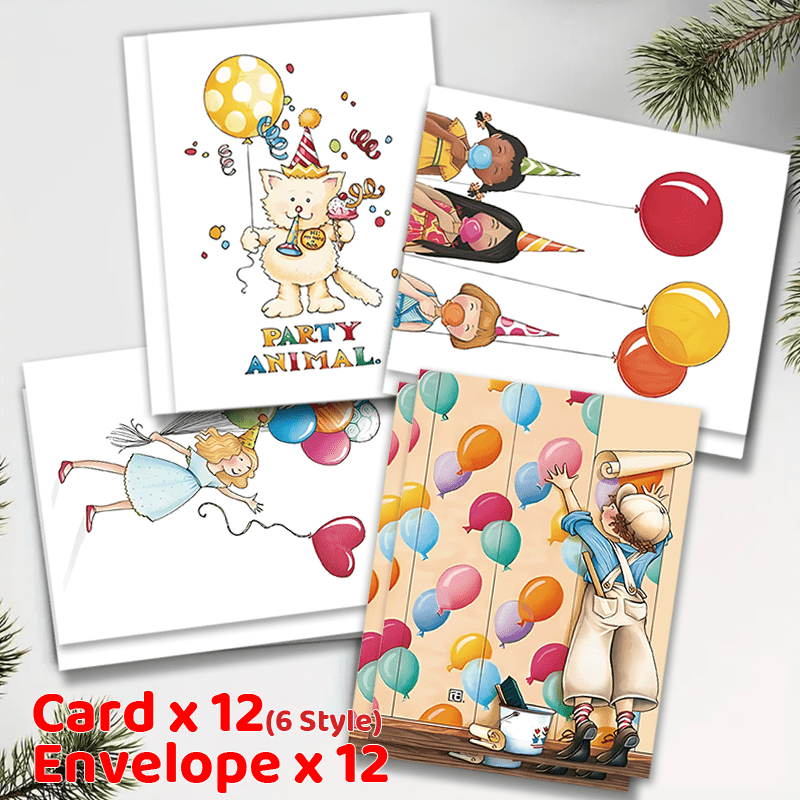 Set of 24 Birthday Cards with Envelopes for Kids and Adults, Cute Designs