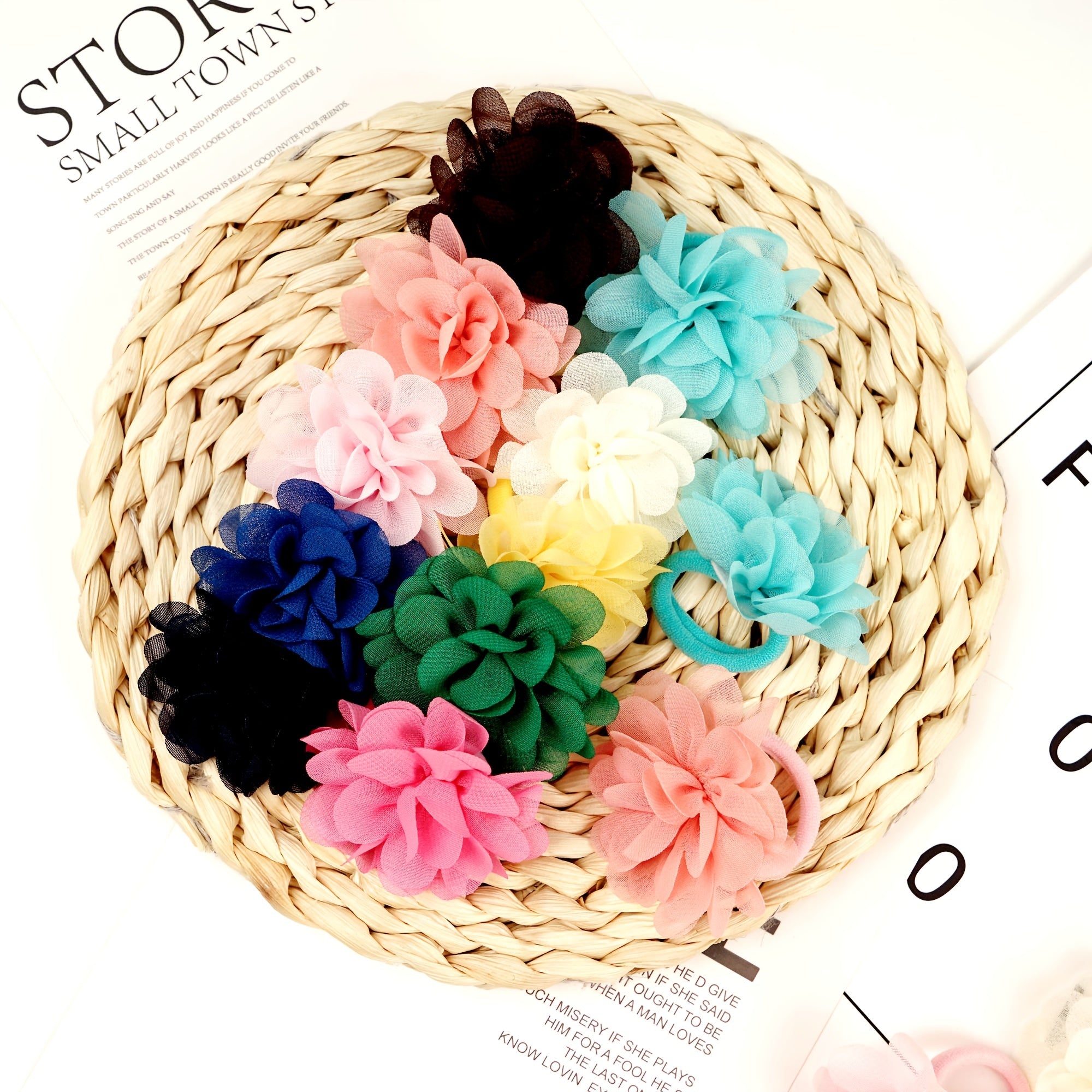 Elastic Ponytail Holders with Chiffon Flower Hair Ties for Women and Girls