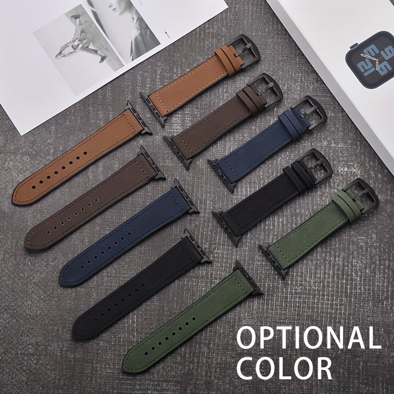Synthetic Leather Watch Band for Apple Watch Series Ultra SE 5 4 3 Adjustable Hook Loop Clasp