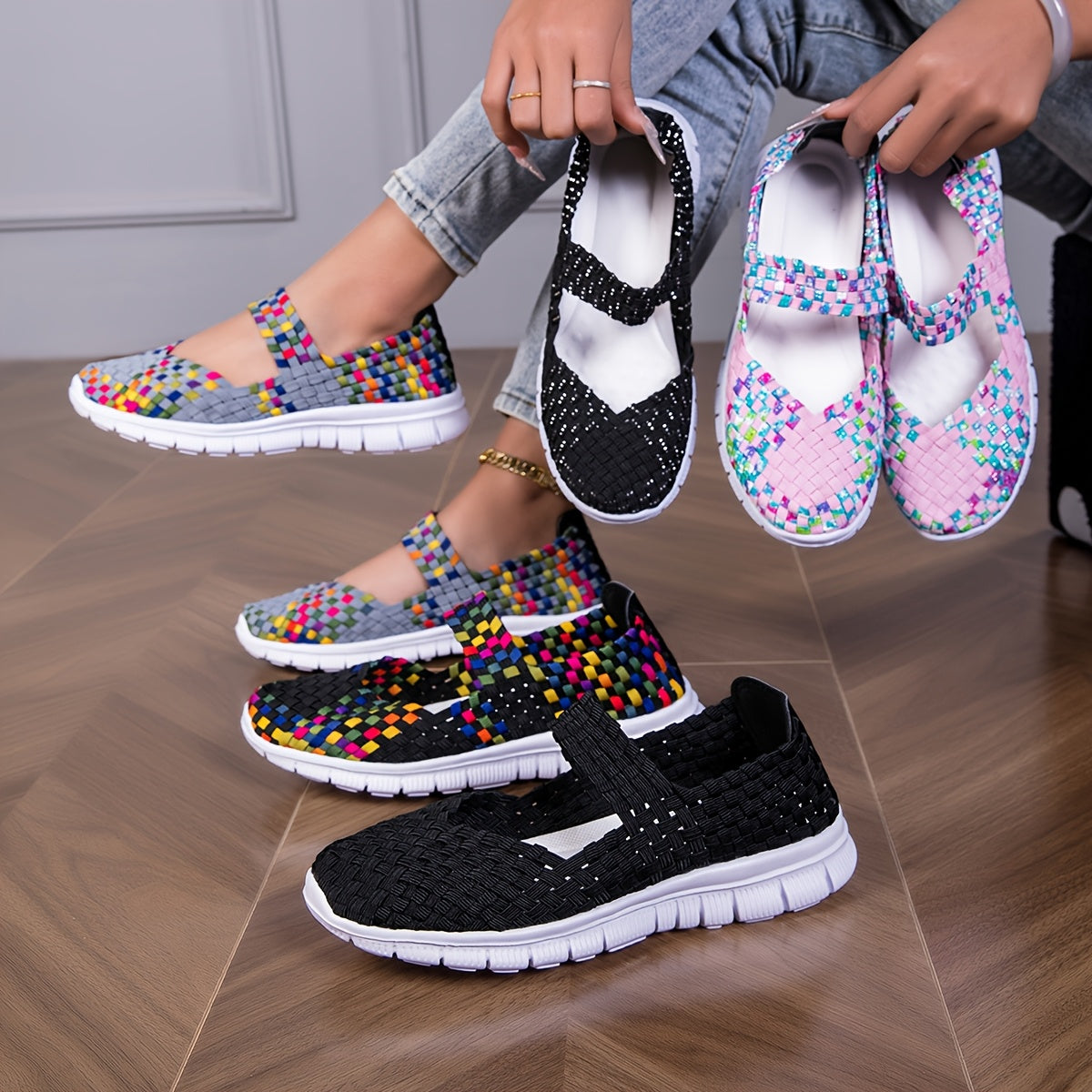 Women's Slip-On Shoes Colorful Beaded Flat Comfort Footwear