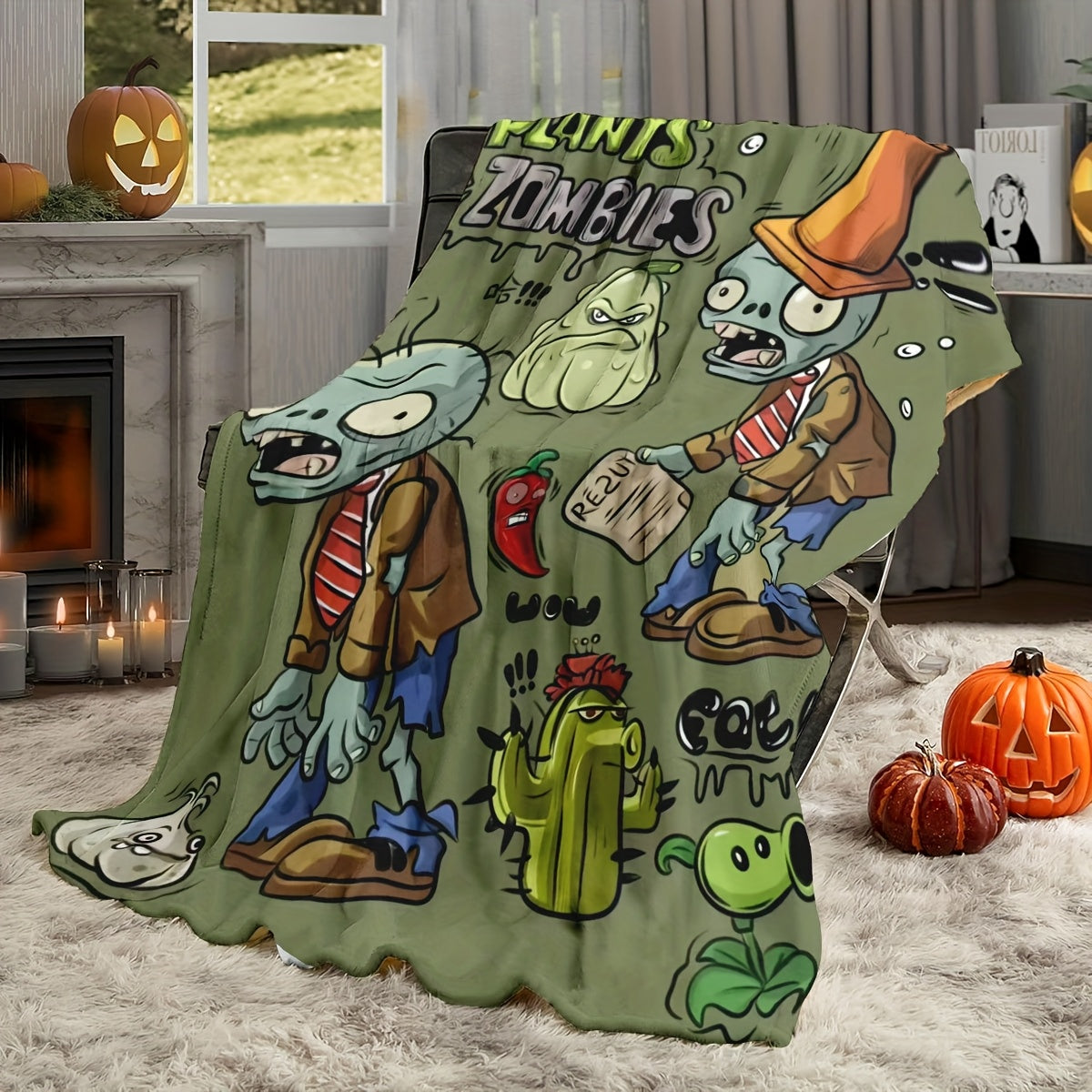 Plants vs Zombies Reversible Flannel Fleece Blanket for Kids and Adults 100% Polyester