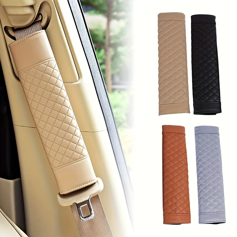 2pcs Car Seat Belt Pads Quilted Shoulder Strap Covers Beige Black Brown Gray