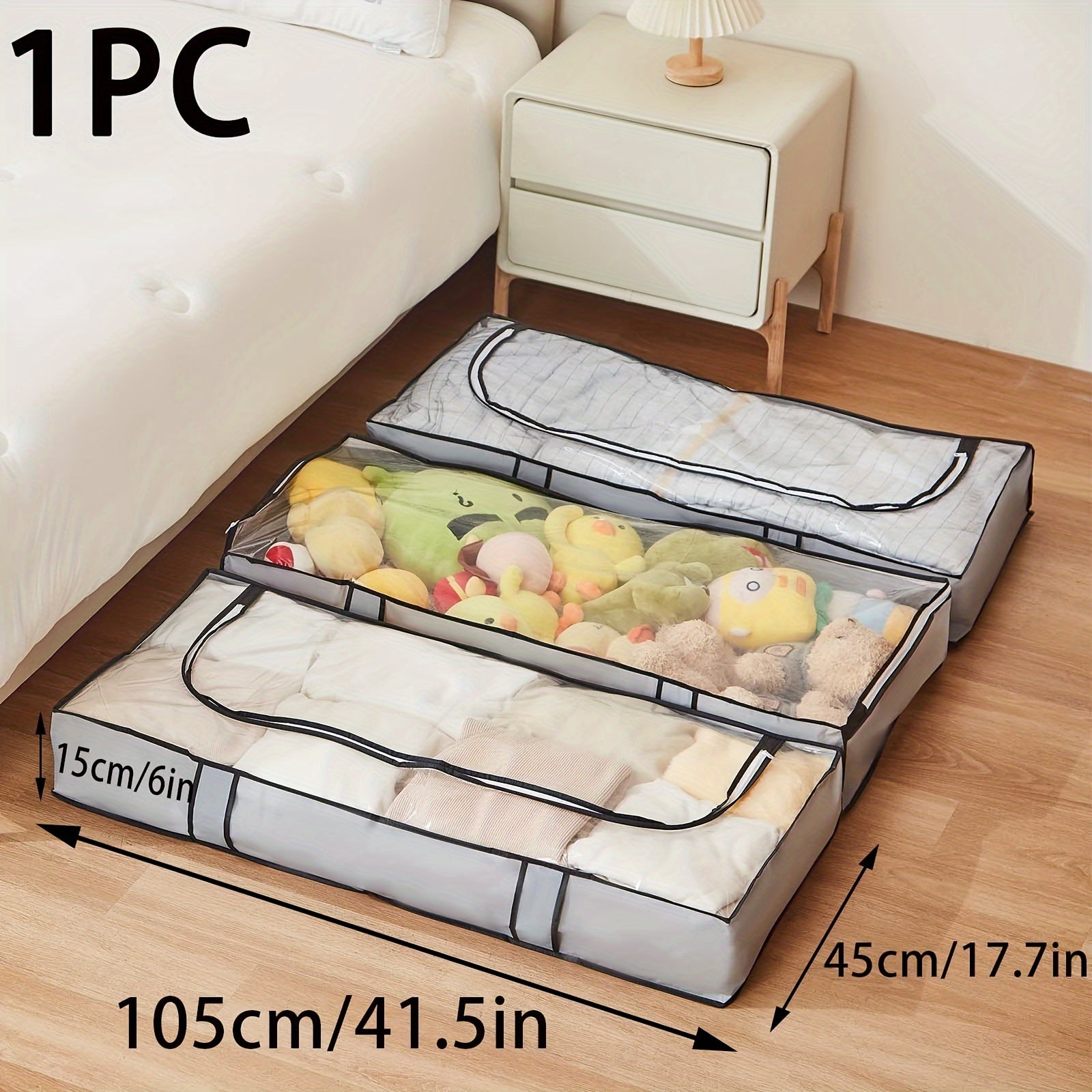 Large Under Bed Storage Bag Waterproof PEVA Foldable Closet Organizer Grey 104x46x15 cm