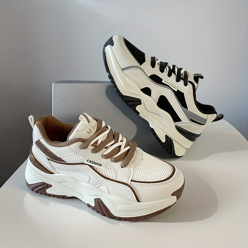 Women's Fashion Contrasting Sneakers Casual Sports Shoes Breathable Chunky Sole