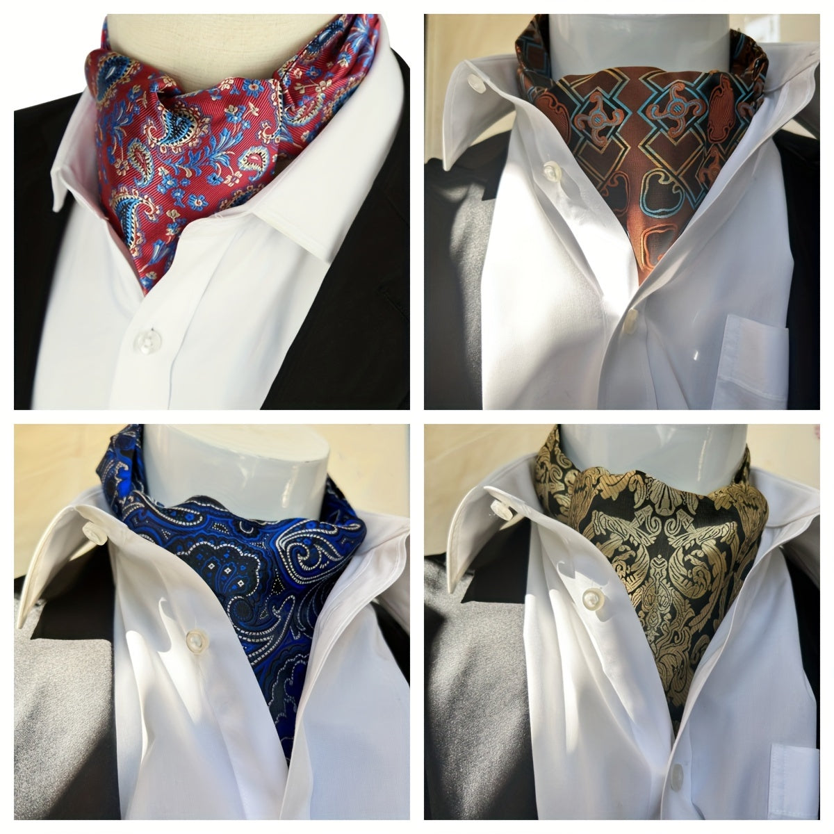 Men's Burgundy Blue Flower Suit Neck Scarf Casual Formal Dress Shirt Accessory