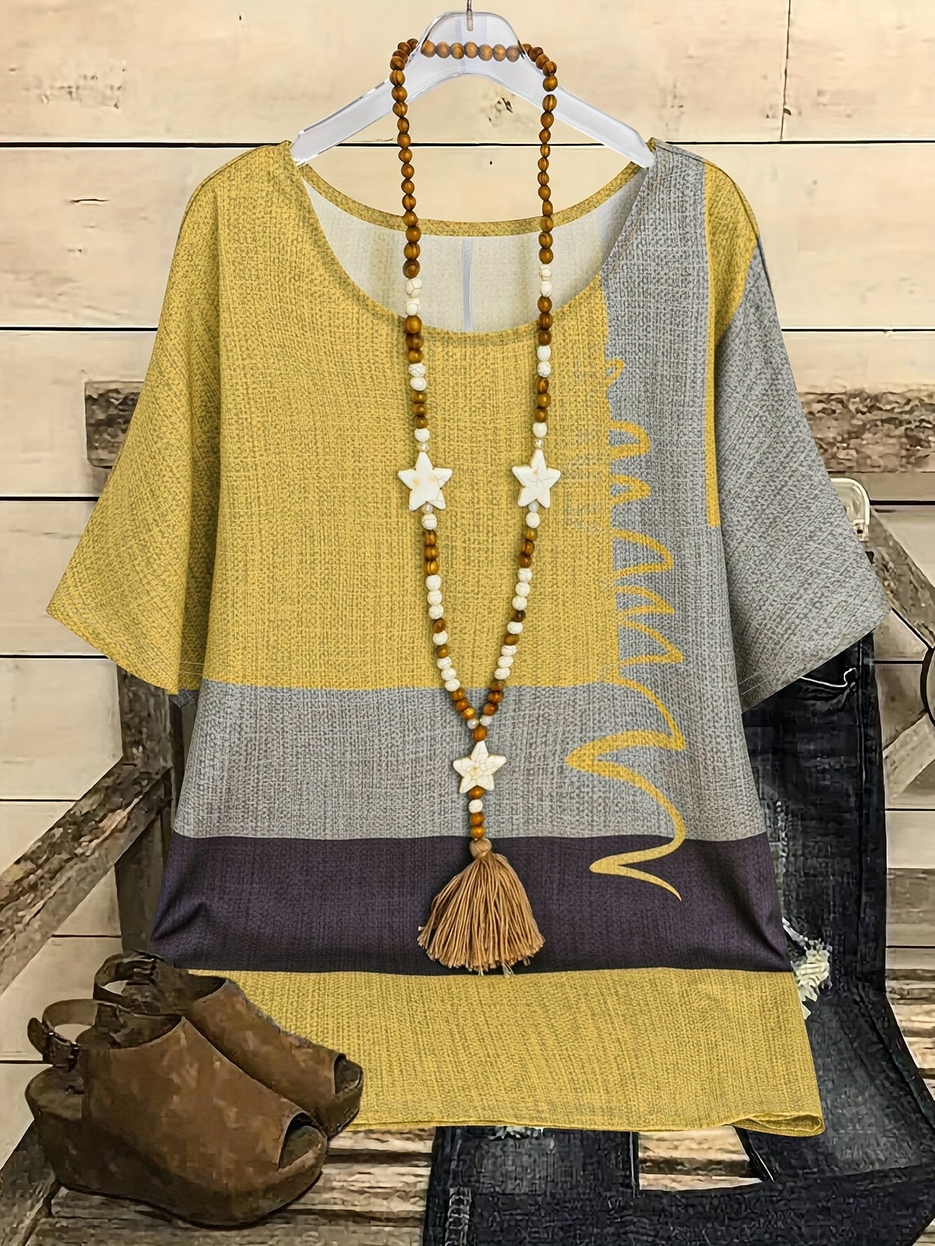 Rangli Blok Katta O'lchamdagi Bluzka, Yumshoq Bo'yin - Yengil va Zamonaviy, Har Mavsum uchun Mukammal, Mashinada Yuvish Mumkin