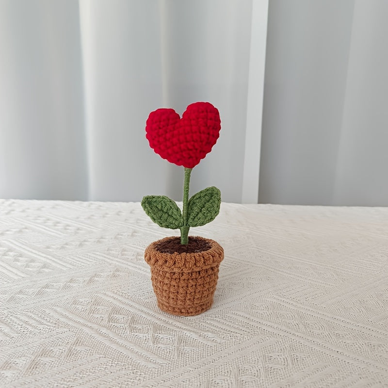 Crochet Heart Plant Decor with Artificial Peony for Valentine's Day Home Decor