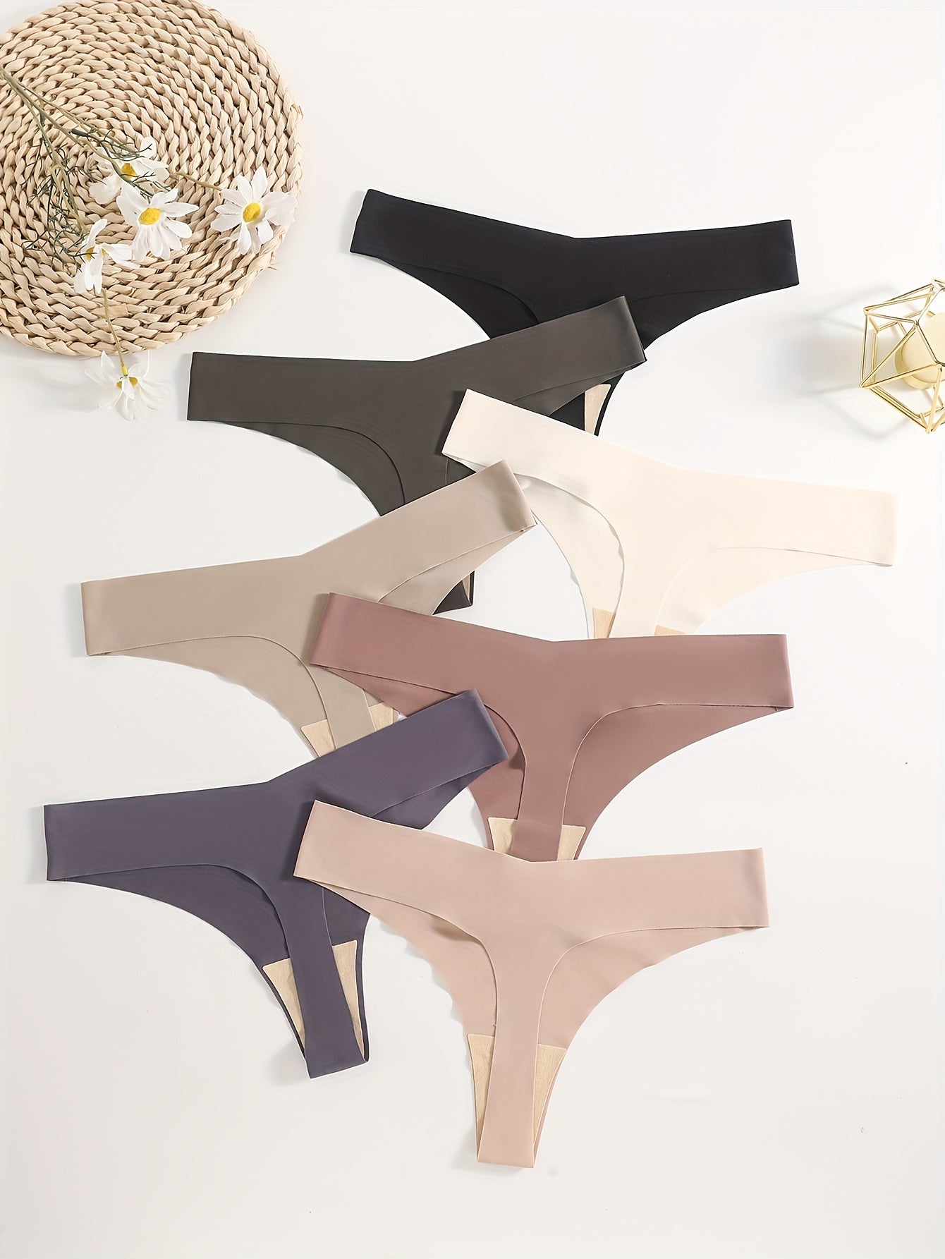 Women's Solid Seamless Thongs Soft Comfortable Intimate Wear Set of 7