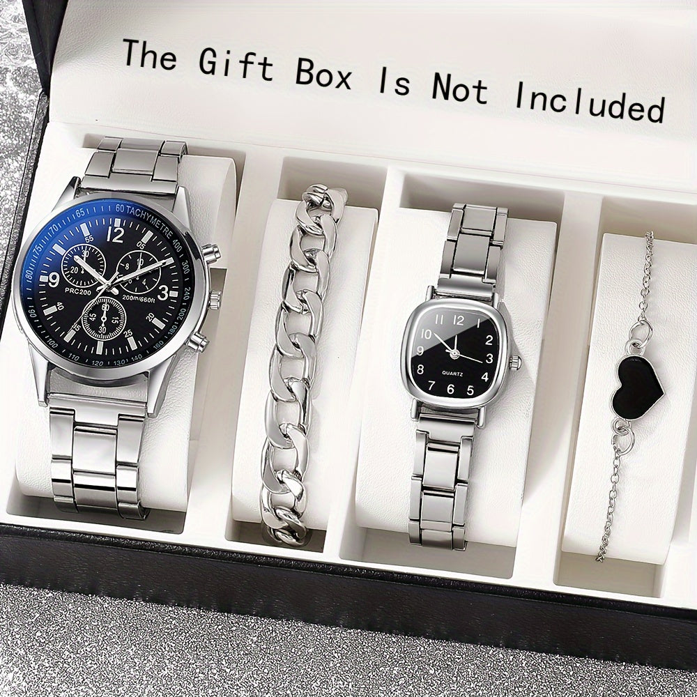 His and Hers Quartz Watch Set with Matching Bracelet Alloy Round Case Non-Waterproof Fashionable Gift
