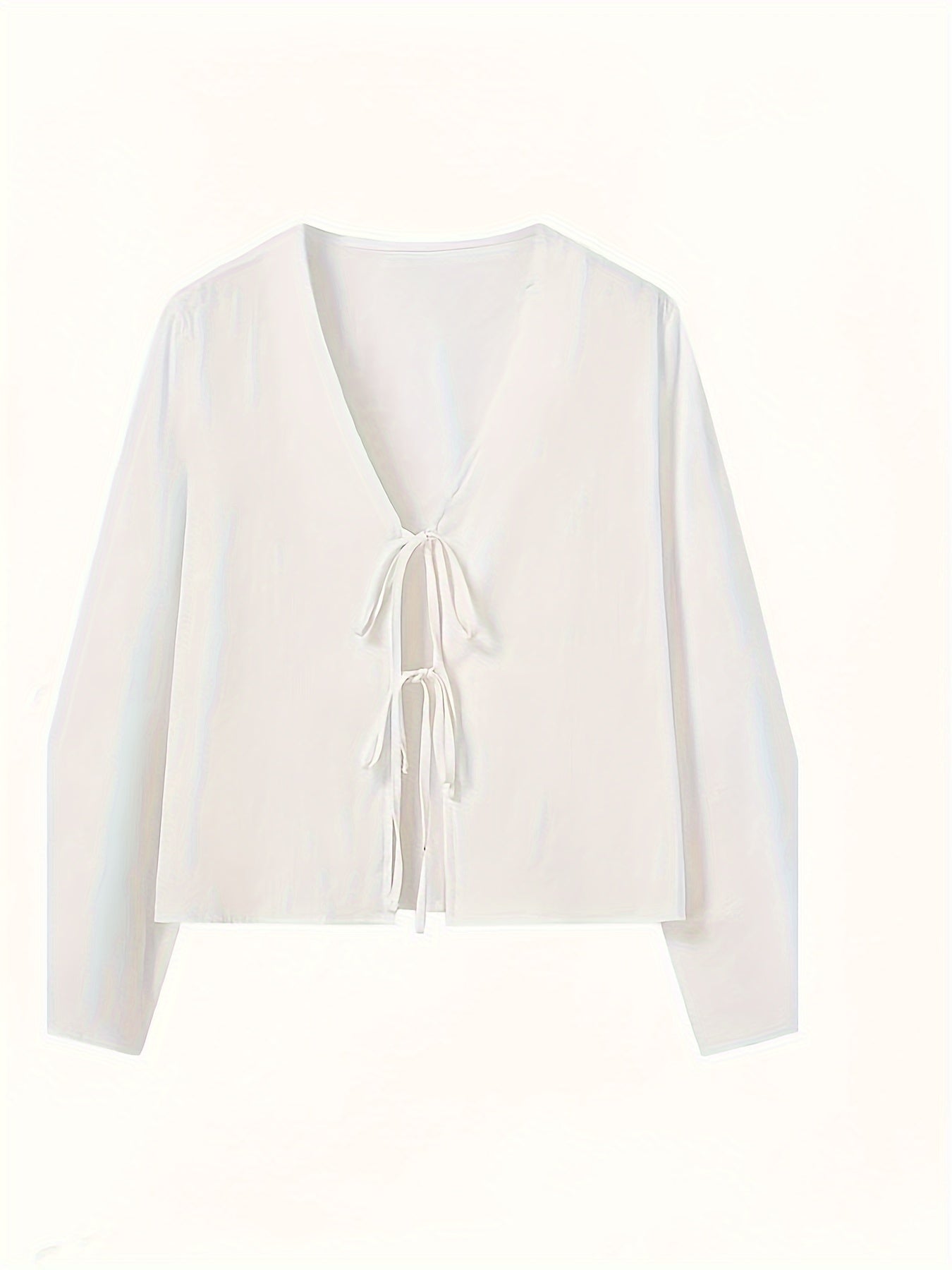 Women's V-Neck Tie Front Polyester Shirt Solid Color Spring Fall Adult Sizes