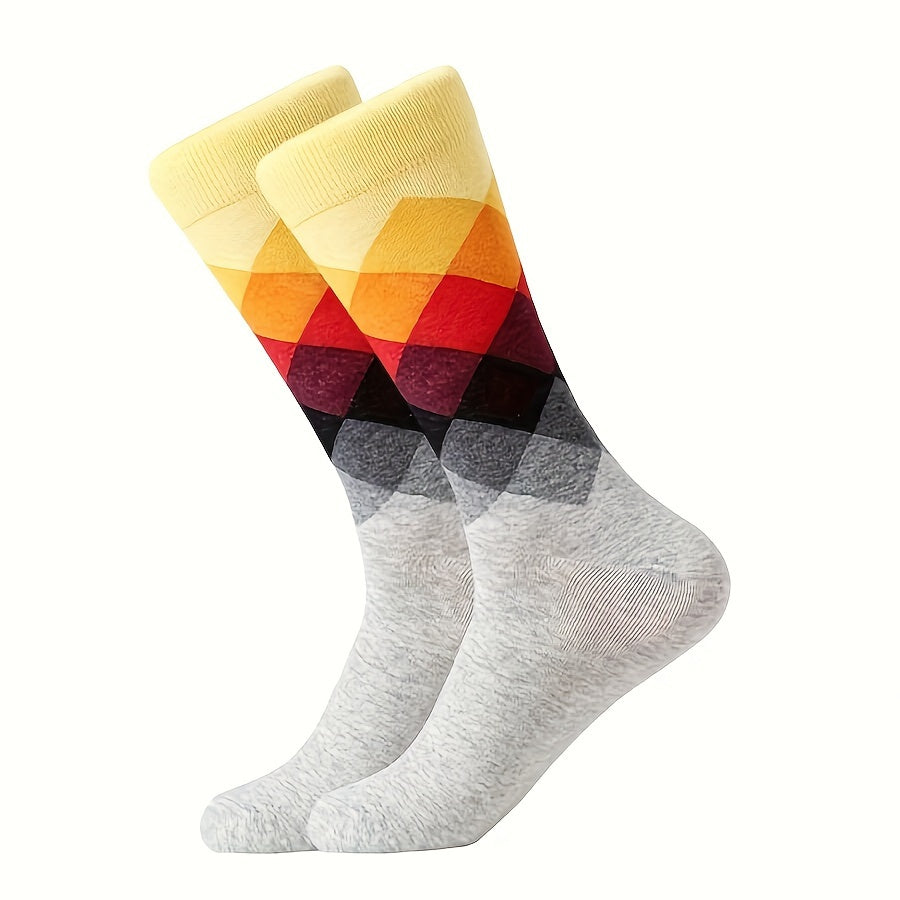 Men's Cotton Argyle Socks 5-Pack Mid-Calf Colorful Diamond Pattern