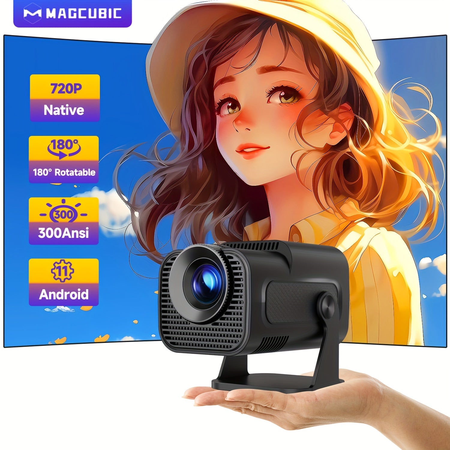 Mini Projector 4K Android 11 Dual Wi-Fi 300 ANSI Lumens 1080P 3D Ready