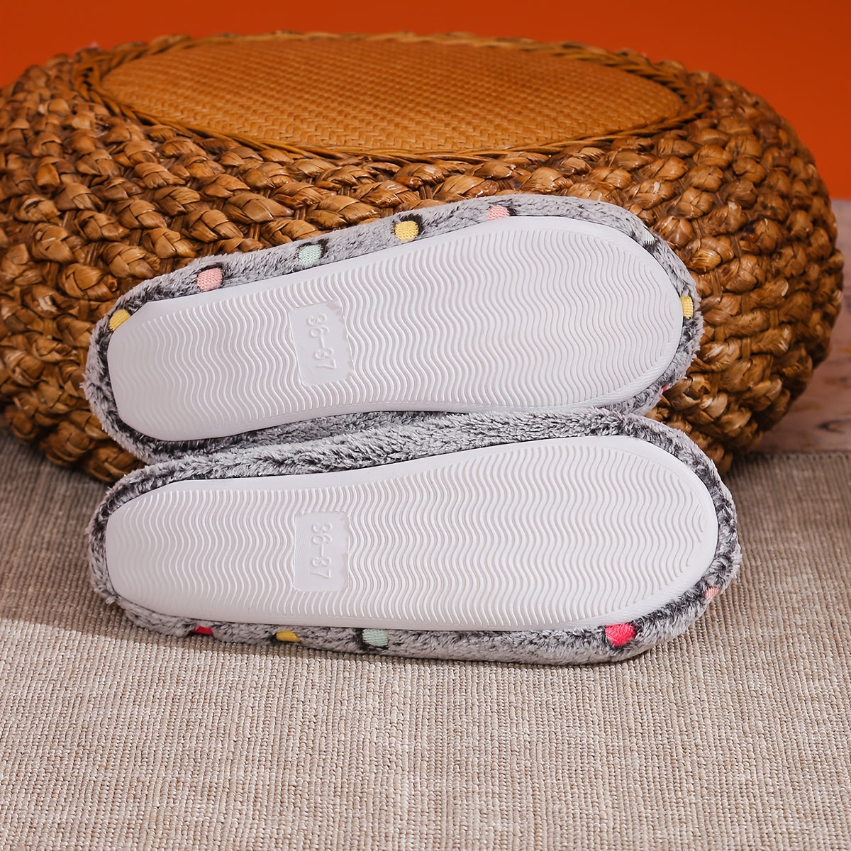 Women Polka Dot Slip-On Shoes Plush Indoor Home Non-Slip Gray Pink Brown