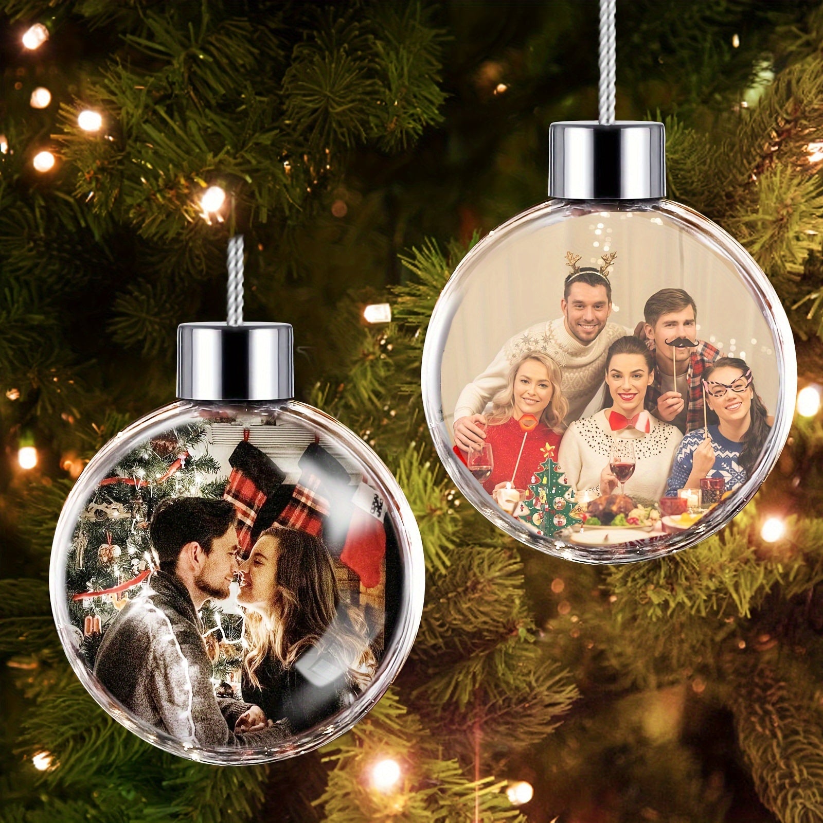 Personalized Photo Ornament for Christmas Tree Plastic Hanging Picture Sphere Holiday Decor Gift