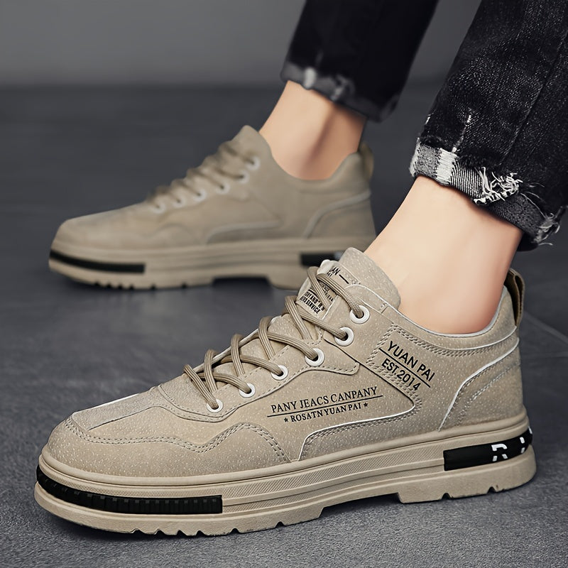 Men's Casual Skate Shoes Low Top Leather Canvas Durable Outdoor All-Season