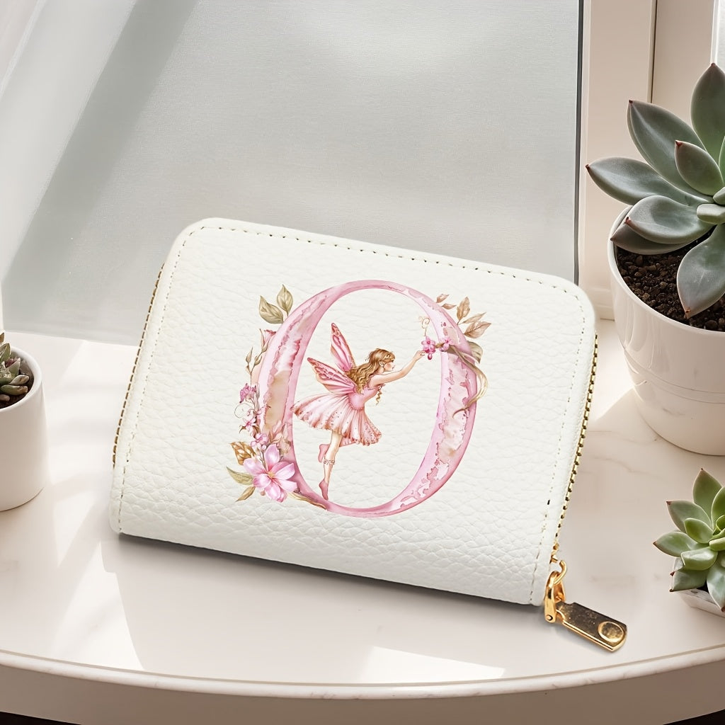 Tarjetero de mujer de cuero sintético, estilo acordeón delgado, con cierre de cremallera para monedas