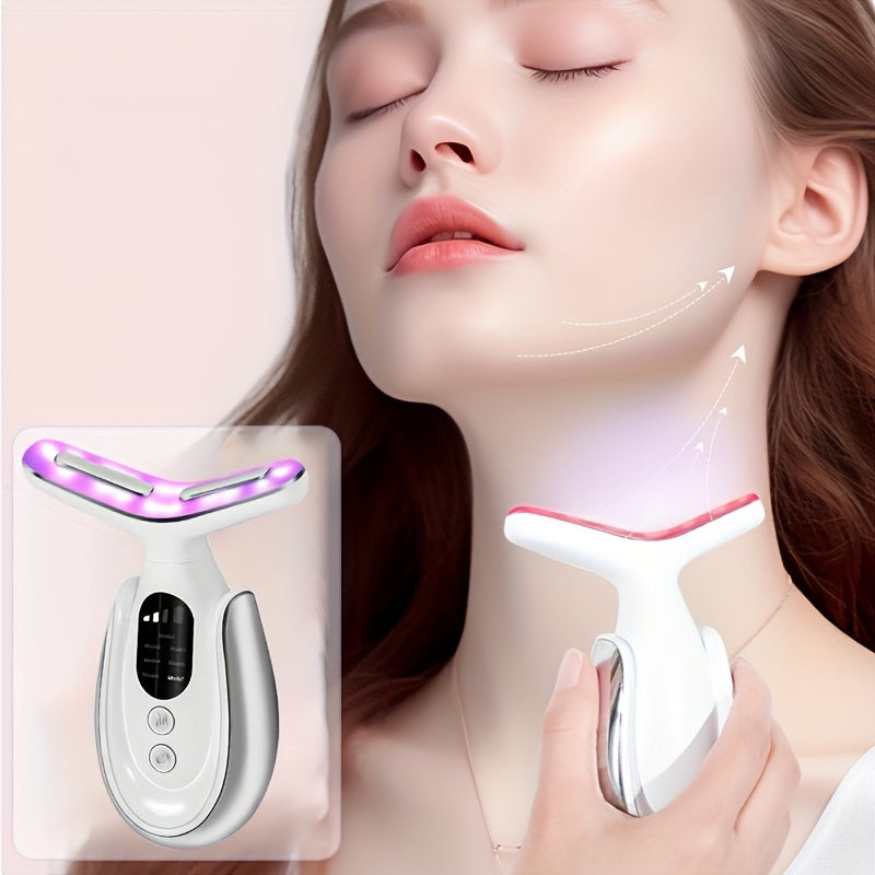 USB Rechargeable Facial and Neck Massager with 7 Modes for Skin Care
