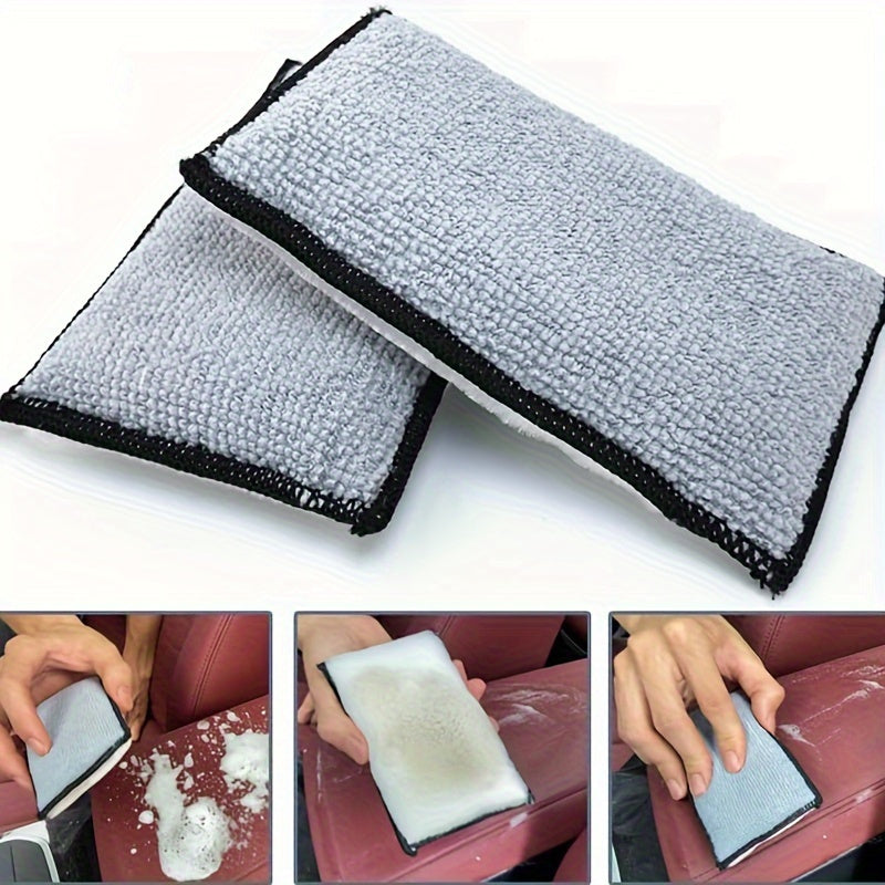 Microfiber Cleaning Sponge Dual Sided for Car, Kitchen, Faux Leather Gray