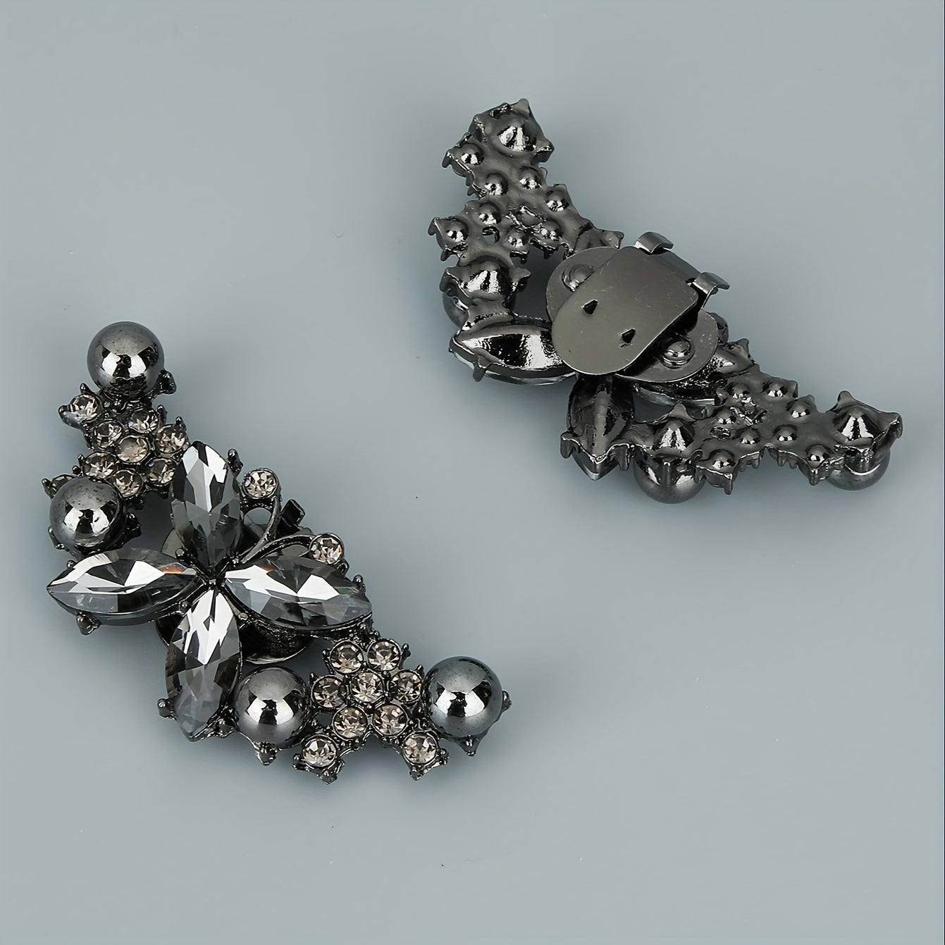 Ayollar uchun qora rhinestone farfalla poyabzal tokchalari, yuqori poshnalar uchun