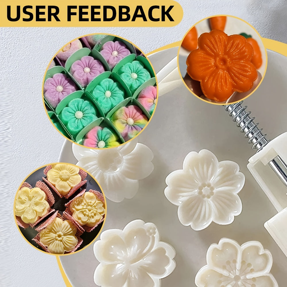 Flower Cookie Press Set 5 Pieces, ABS Plastic, Create Mooncakes and Pastries