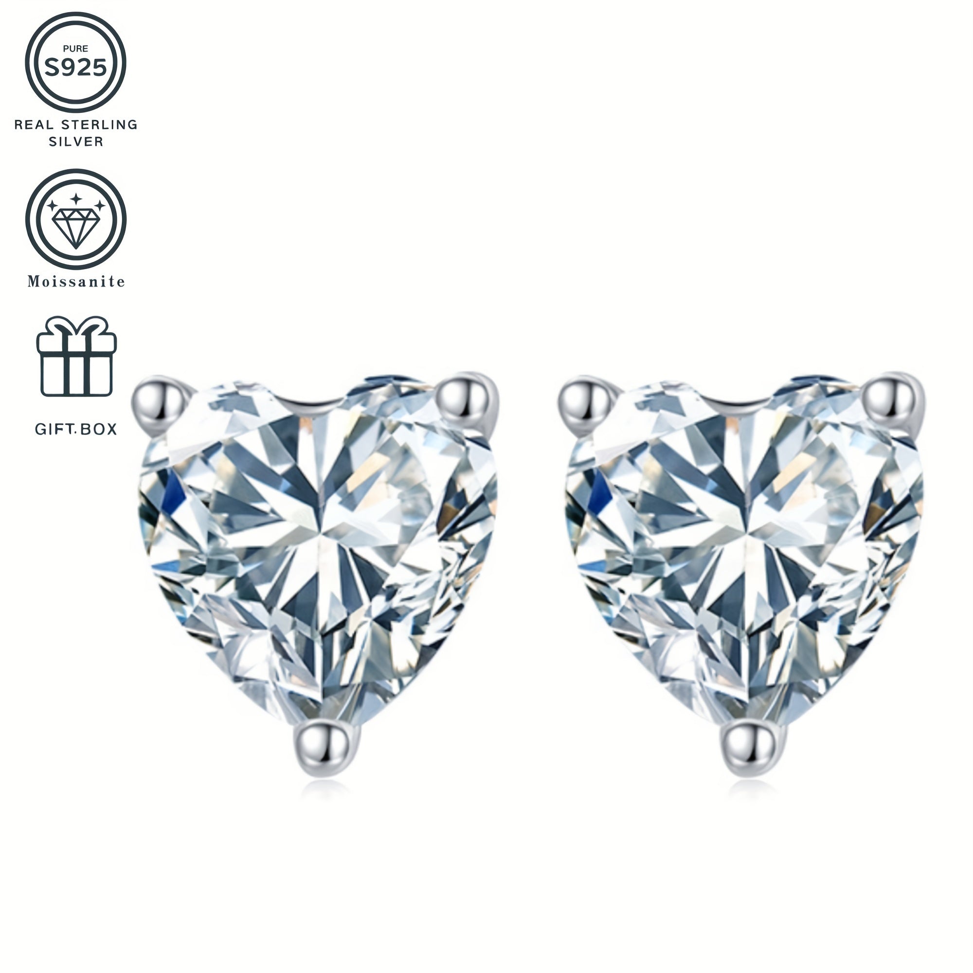 925 Silver Plated Jewelry Set Heart-Shaped Moissanite Necklace Earrings Wedding Festival Gift Box