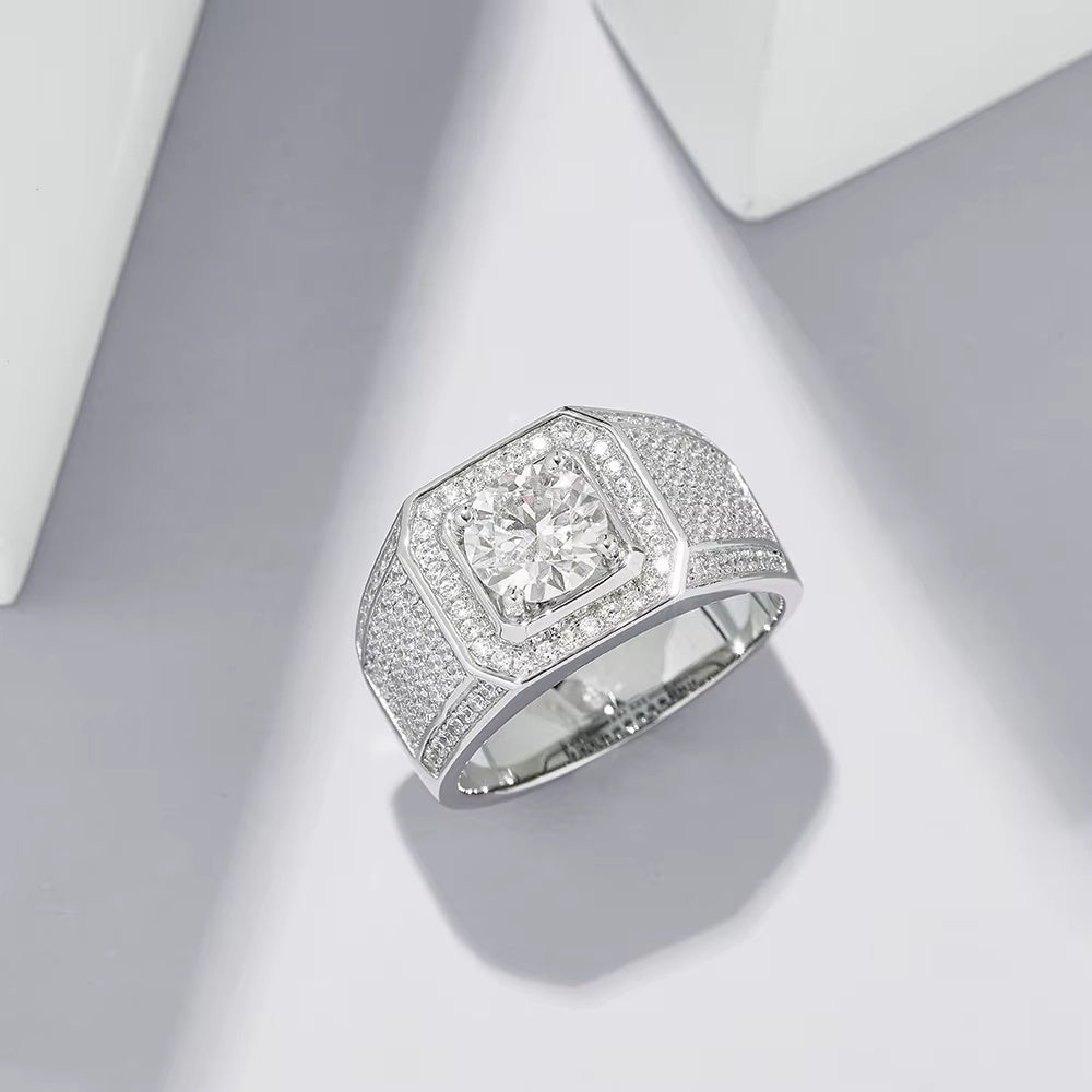 Sterling Silver Engagement Ring with Moissanite 18K Gold Plating for Weddings