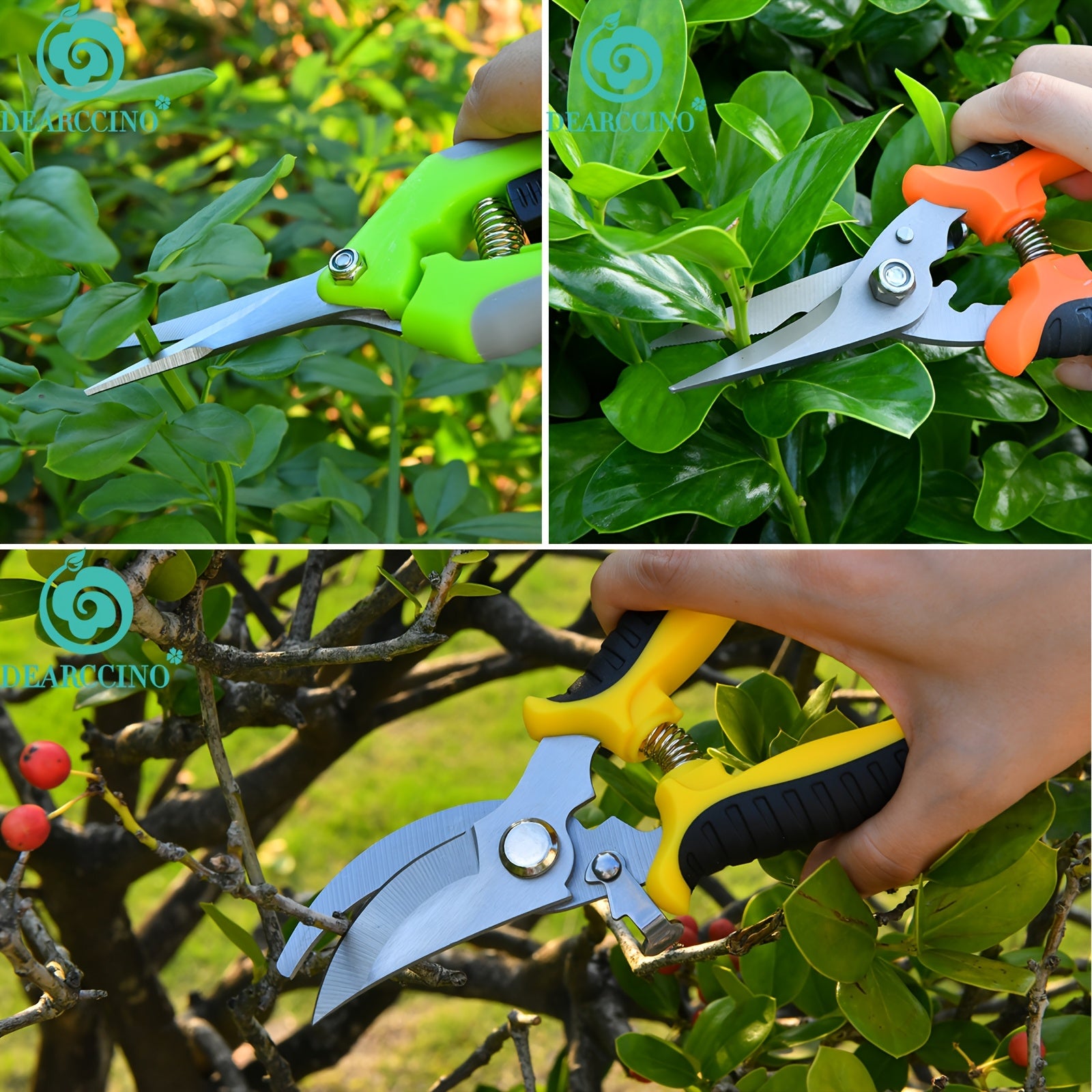 Set of 3 Stainless Steel Garden Pruning Shears Modern Durable for Trimming and Gardening