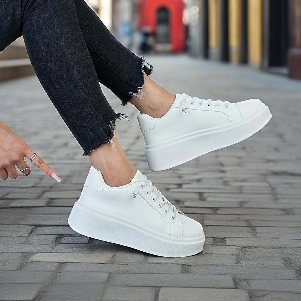 Zapatillas de plataforma transpirables para mujer con suela suave, zapatos casuales para todas las estaciones, blanco