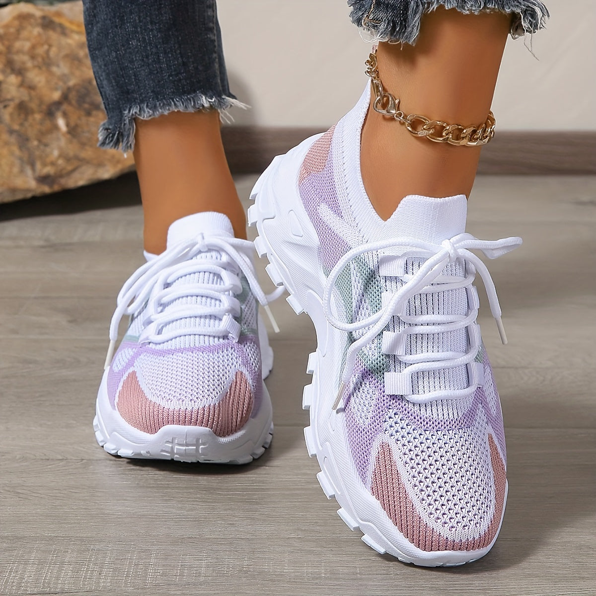 Women's Mesh Sneakers Breathable Low-Top Casual Shoes Black Pink Accents