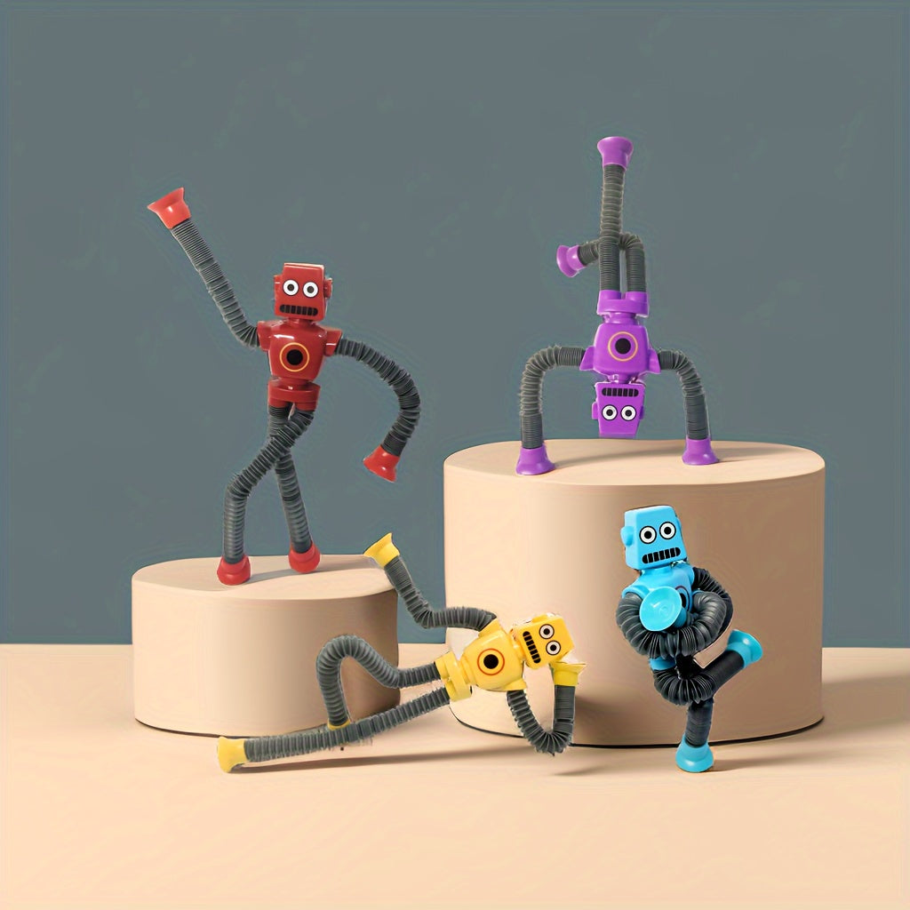 6-8 yoshdagi bolalar uchun DIY o'zgaruvchan robot o'yinchoq: 4 rangdagi teleskopik pop quvuri dizayni bilan ijodiy va ta'limiy sezgi o'yinlari.
