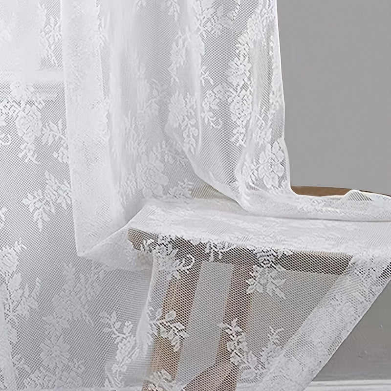 Floral Lace Curtain for Homes Perforated Sheer 1 Piece
